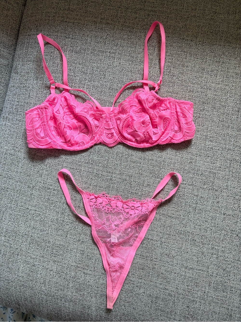 Aerie Hot Pink Strappy Lace Lingerie Set